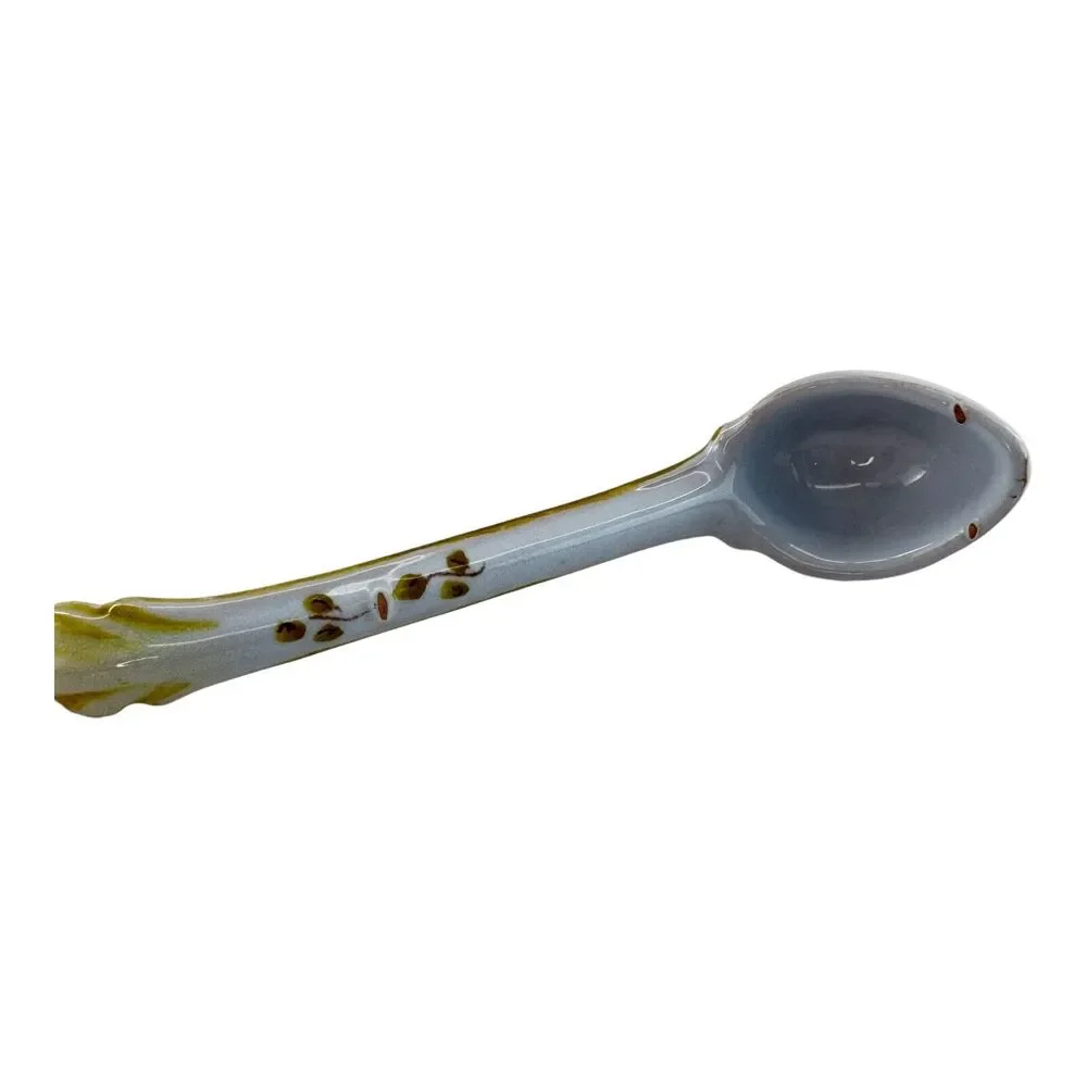 Vintage Mid Century Italian Octagon Soup Bowl Spoon Golden Leaves Made In Italy